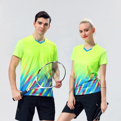 China Shirts & Main High Quality 2111 Professional Gym Sport Team Wear Printed Unisex Tennis Shorts Sleeve Shirt Team Badminton T-shirts for sale