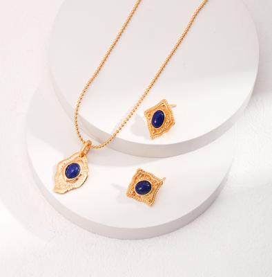 China Vintage no Link Chain 925 Sterling Silver Chains ins wind lapis Lazarus irregular drop wax process 18K electroplated silver necklace for sale