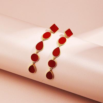 China Vintage Gold Plated Drop Earrings Women's geometry Chinese red drop oil pendant sterling silver earrings for sale