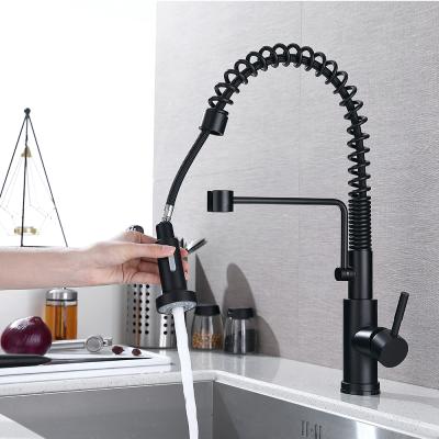 China 2022 Modern Sense Faucets China Factory Pull Down Spring Kitchen Faucet High End Black for sale