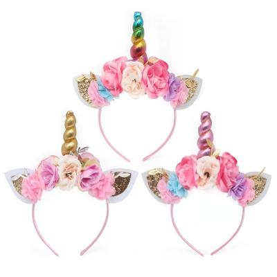 China European and American style Instagram Unicorn Halloween party rabbit ears children's headband ladies flower hair accessories for sale