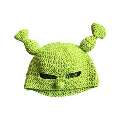 China breathable & Waterproof Warm Green Monster Shrek Wool Wacky Knitted Hats for sale