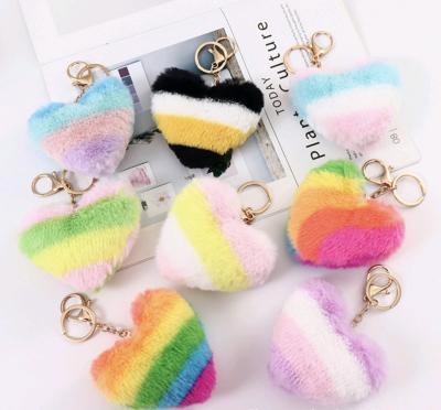 China New Fashion Eco-friendly Colorful Faux Fur Love Ornaments Lovely And Cute Bag Pendants Love Plush Key Chain for sale