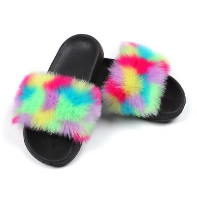 China Cushioning 2022 ladies fashion plush wholesale slippers summer artificial fur home outdoor sandals and slippers for sale