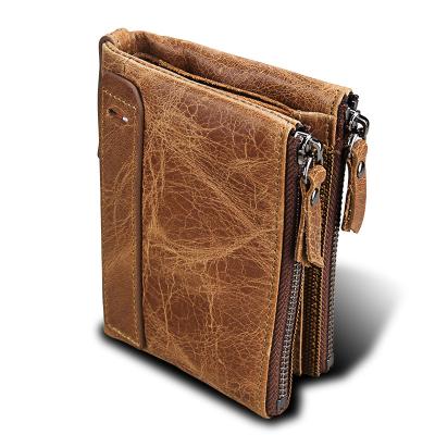 China Waterproof Leather Men's Wallet RFID Anti Theft Brush Men's Short Wallet Double Zipper Zero Wallet for sale