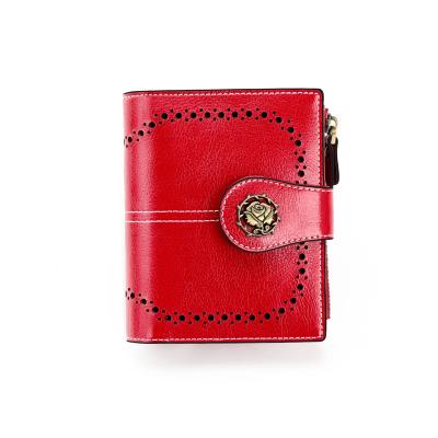 China 2021 New Style RFID Coin Purse Fashion Buckle Zipper Leather Card Holder Ladies Wallet Korean Short Korean Oil Wax for sale