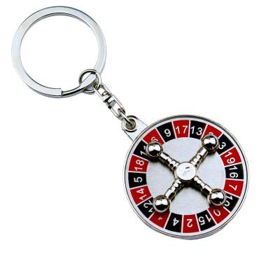 China Customized logo round three-dimensional rotating lucky creative motel motel key chain wheel metal key chain zinc alloy for sale