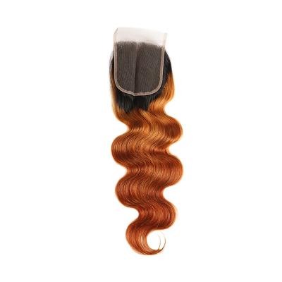 China Body Wave One Distributor Wholesale Price Bleached Knots Baby Hair Dark Root 1B427 1B30 1B27 Ombre Brown Body Wave Closure for sale