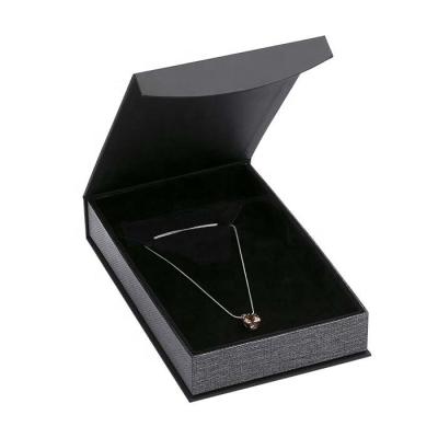 China Handmade Luxury Black Necklace Earrings Packaging Rigid Paper Cardboard Fancy Logo Gift Magnetic Jewelry Box Custom Made for sale