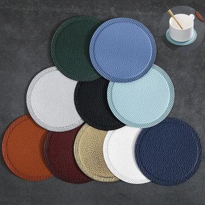 China Minimalist Wholesale Custom Made Coffee Glass Wine Cup Mat Office Home PU Leather Coaster for sale