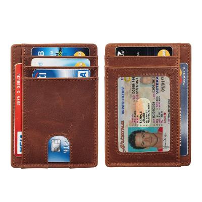 China Fashion Wallet Custom Front Pocket Wallet Minimalist Genuine Leather Slim Men Secure Credit Card Holder for sale