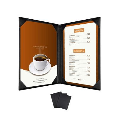 China Royal Fashion Factory Fold Cafe Menu Holder Leather Menu Holder Restaurants Menu With Corner Protector for sale