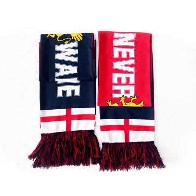 China Free Sample 2020 High Quality Hot Selling Custom Polyester Printed Or Jacquard Design With Tassels Football Club Fan Scarf for sale