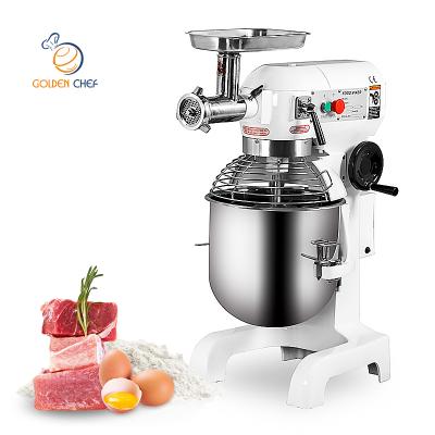 China Competitive price gold chef 4 in 1 planetary spiral mixer with meat grinder bakery 20 liter food mixer with grinder for sale