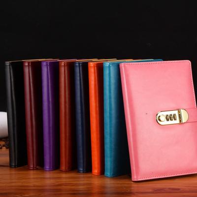 China Eco-friendly Custom Leather A5 Hardcover PU Diary Book Planner Coded Lock Notebook With Password for sale