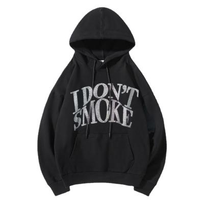 China Best Quality Anti-Wrinkle Customizable Oversized Rhinestone Hoodie Heavy Cotton Fleece Hoodie Custom Design Casual Hoodies for sale