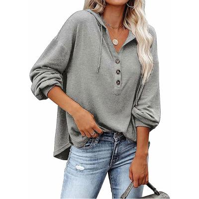 China New QUICK DRY Women's Loose V-Neckline Long Sleeved Casual Hoodie Buttoned Sports Hoodie Oversized Clothing Ladies for sale