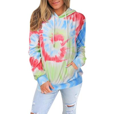 China QUICK DRY Polyester Tie Dye Polyester Long Sleeve Casual Loose Top Women'S Sweatshirts Knitted Custom Hoodies Customized Hoodies for sale