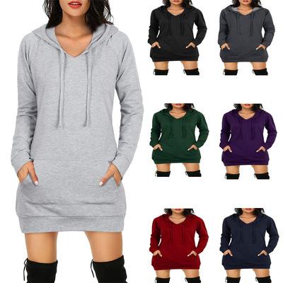 China Custom Terry Pullover Blank Oversized Hoodie Anti-Wrinkle Long Sleeve Curve Bottom Women's Hooded Casual Sweatshirt Long Dress for sale