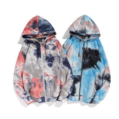 China Custom Fashion Style Men's Anti-Wrinkle Loose Hoodies and Sweatshirts Streetwear Zipper Tie Dye Hoodie for sale