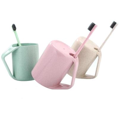 China Environmental Wheat Straw Toothbrushing Cup And Brush Set Logo Customized for sale