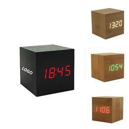 China Promotional Electronic Wooden LED Alarm Clock Home Colck Logo Customized for sale