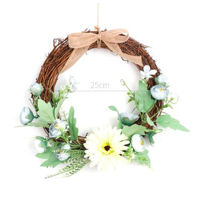 China Decoration Wholesale Festival Decoration Dried Flower Floral Winter Preserved Boxwood Eucalyptus Leaves Cotton Wreath Garland for sale