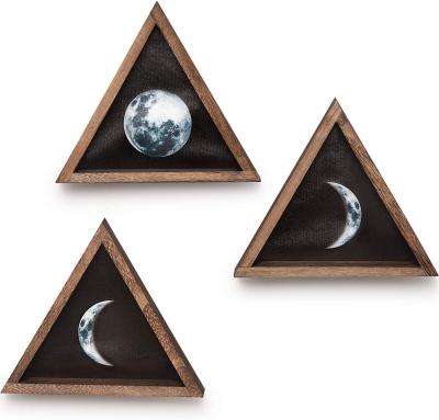 China Europe Wall Moon Phases Decor Moon Wood Signs Framed Art Trio Wall Pediments Modern Wood For Apartment Bedroom for sale