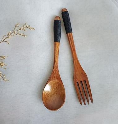 China Eco-Friendly Sustainable Fork And Spoon Set Flatware Table Ware Natural Wood Cutlery Set Customize OEM for sale