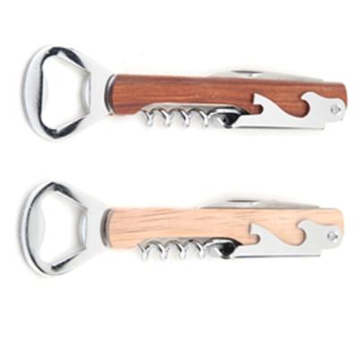 China Sustainable Multifunctional Stainless Steel Opener With Wooden Handle for sale