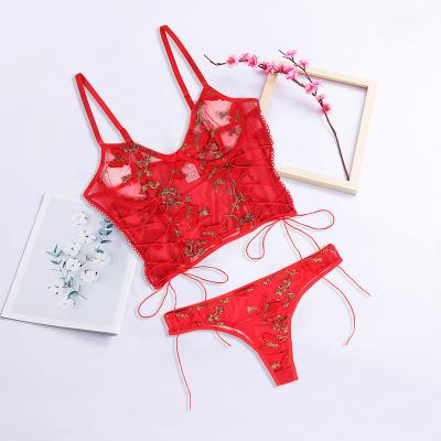 China 2021 breathable European and American sexy sexy butterfly pattern underwear set with underwire embroidery mesh sexy underwear for sale