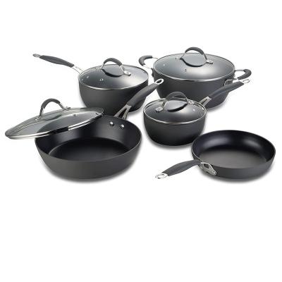 China tmai viable 9pcs copper press hard anodizing aluminum kitchen cooking non stick cookware set with glass lid for sale