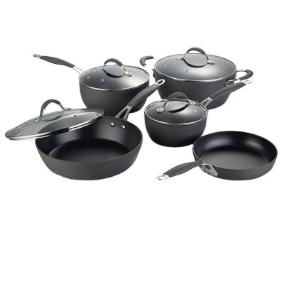 China Tmai Amazon 9pcs Viable Black Hot Press Cookware Set Aluminum Hard Anodizing Cookware for sale