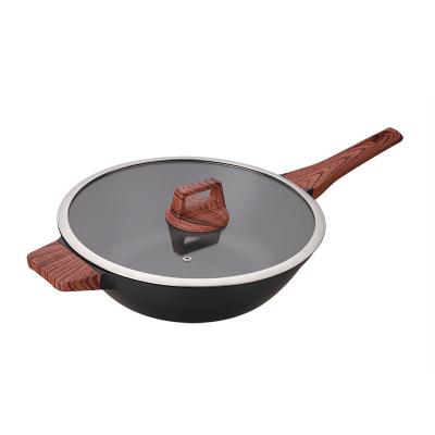 China Custom 30cm Large Sustainable Kitchen TMAI Die Cast Aluminum Non-Stick Pan Burner Wok Pan for sale