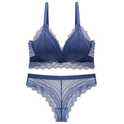 China Fashion QUICK DRY lady hot fancy design ladies lace up sexy panties and bra sets women lift up bra set comfortable wire free bralette set for sale