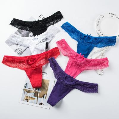 China New style breathable lace panties shape to high quality mature lady t-back underwear sexy thongs for sale