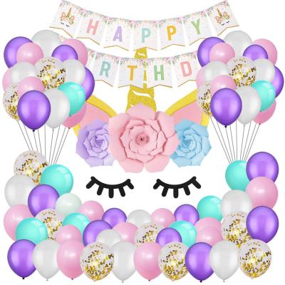 China Beauty Decorations 2021 Purple Kid's Birthday Decorations Favors Set Unicorn Party Supplies for sale