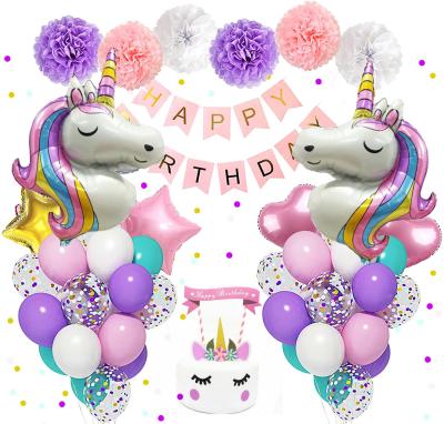 China Beauty Decorations Wholesale Unicorn Theme Party Supplies Balloon Set For Girls Birthday Party Decoration Backdrop for sale