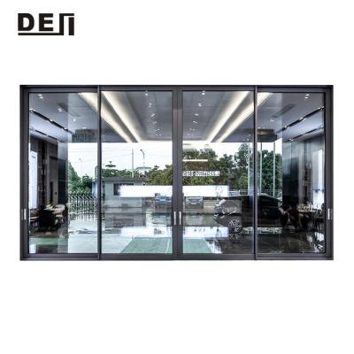 China Aluminum Exterior Double Pane Tempered Glass Modern Profile Thermal Insulated Sliding Door Custom Design for sale