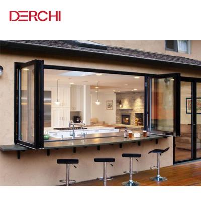 China Folding American Style Kitchen Horizontal Aluminum Folding Glass Windows for sale