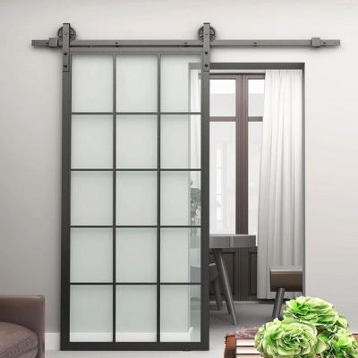 China Modern aluminum black frosted glass barn doors slippery windproof for bedroom for sale