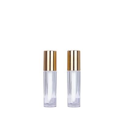 China Disposable Luxury Round 4ml Lip Gloss Gold Tube Lipstick Clear Liquid Top Bottle Cosmetic Packaging for sale