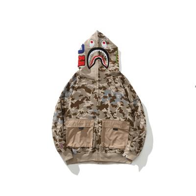 China 2023 Bape New Desert High Quality Autumn/Winter Shark Camouflage Hoodie Men Multi-pocket Anti-pilling Zipper Hoodie for sale