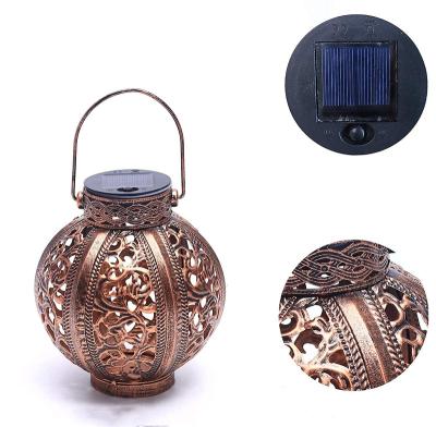 China Outdoor Solar Metal LED Garden Lantern Lights Decorative Hanging Light for Garden Patio Yard Lawn and Table Top with Hollowed D- for sale