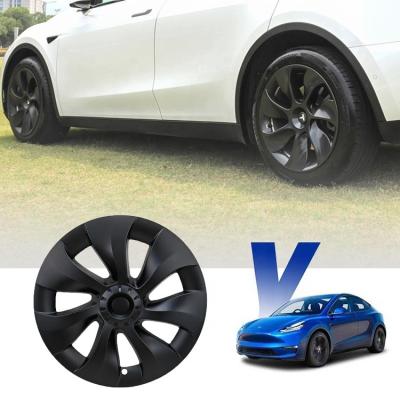 China ABS Creease 4pcs/set ABS Matte Black Hub Caps 19 inch Kit for 2020 2021 2022 Tesla Model Y Replacement Wheel Covers for sale