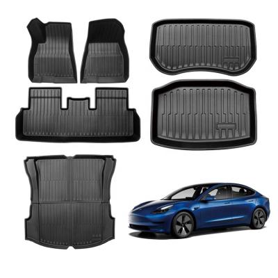 China 3D & Creease Tesla Model 2022 All Weather Full Set Rear Tray Trunk Floor Mat For Cargo Liner Wholesale 3 Strip Interior Accessories for sale