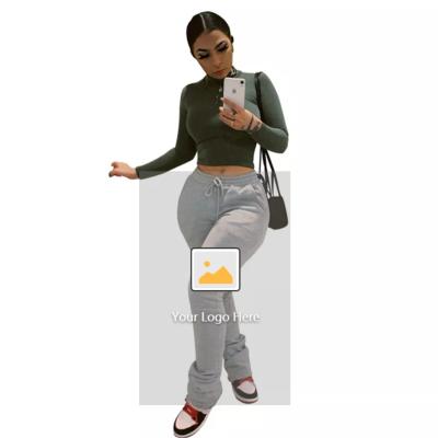 China Custom Logo Women Fall Autumn Winter Anti-wrinkle Elastic Waist Casual Thick Sweatpants Solid Color High Stacked Pants Women Trousers for sale