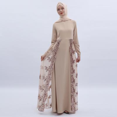 China Anti-Wrinkle Hot Sales Embroidery Muslim Dress Sequin Embroidered Long Dress Muslim Women's Abaya Long Dress for sale