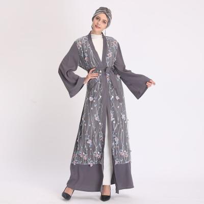 China Muslim Anti-wrinkle Plus Size Turkey High-waist Embroidered Three-dimensional Lace Flower Long Dress Abaya Dress for sale