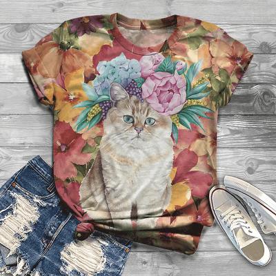 China 2021 Fashion Women's Round Neck Custom Animal Print Casual Top T-shirt Summer Anti-wrinkle T-shirt for sale